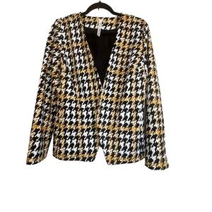 NY Collection Houndstooth Blazer in Black, White, and Gold